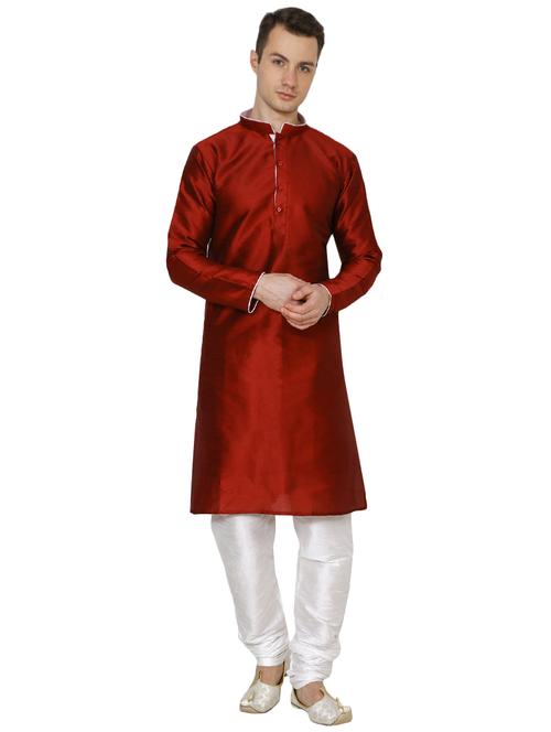 red silk blend long kurta - 16079690 - Very Small Image - 1