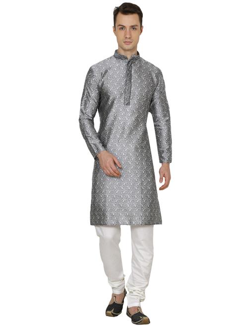 silver silk blend long kurta - 16079704 - Very Small Image - 1