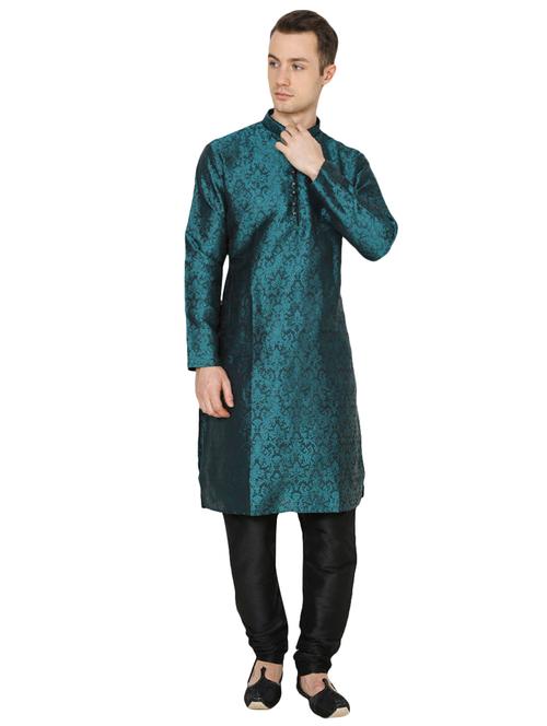 green silk blend long kurta - 16079705 - Very Small Image - 1