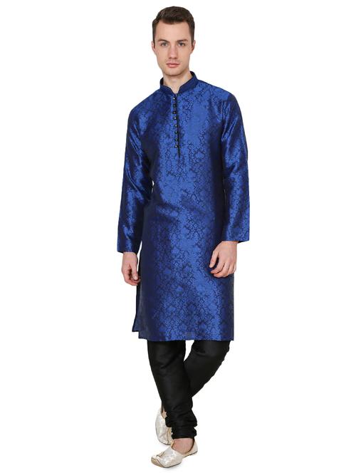 blue silk blend long kurta - 16079707 - Very Small Image - 1