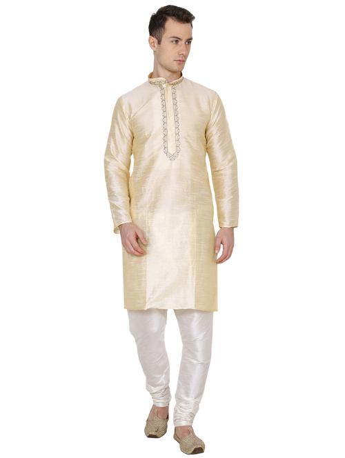 beige silk blend long kurta - 16079710 - Very Small Image - 1