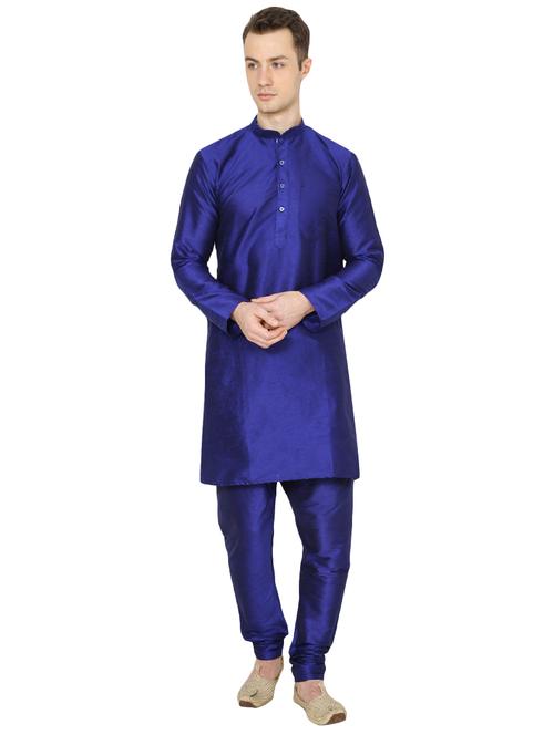 blue silk blend long kurta - 16079713 - Very Small Image - 1