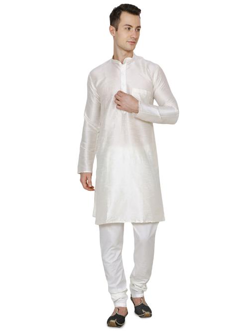 white silk blend long kurta - 16079716 - Very Small Image - 1