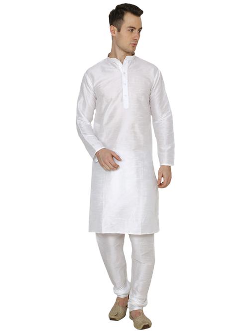 white silk blend long kurta - 16079717 - Very Small Image - 1