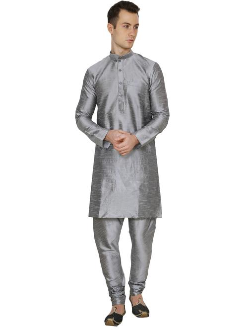 silver silk blend long kurta - 16079721 - Very Small Image - 1