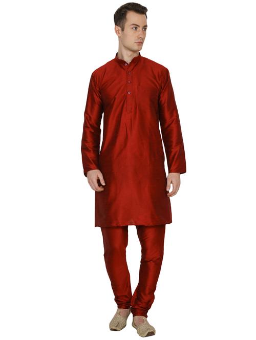 red silk blend long kurta - 16079722 - Very Small Image - 1
