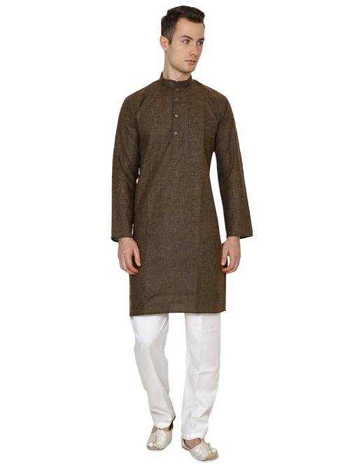 brown cotton long kurta - 16079730 - Very Small Image - 1