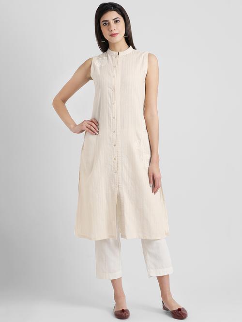solid straight dobby kurta - 16080651 - Very Small Image - 1
