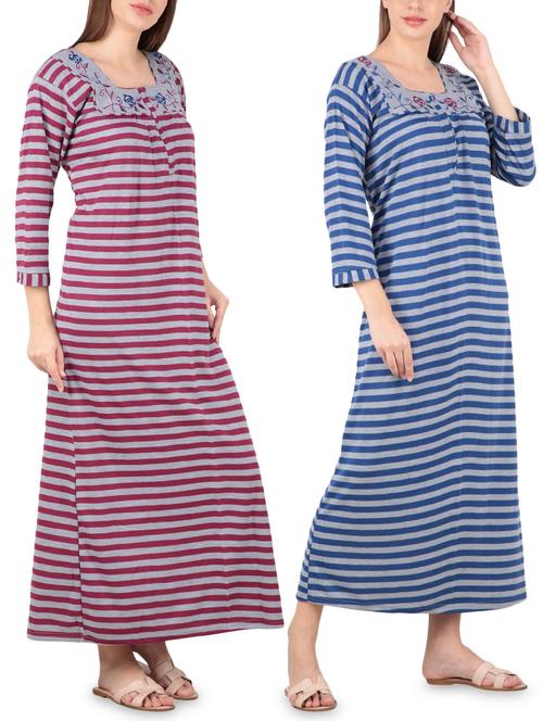 set of 2 striped nightwear gowns - 16081846 - Very Small Image - 1