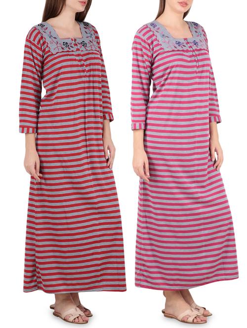 set of 2 striped nightwear gowns - 16081849 - Very Small Image - 1