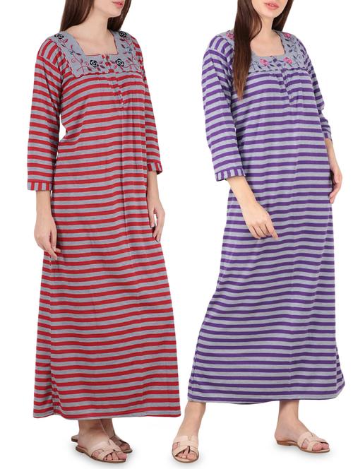 set of 2 striped nightwear gowns - 16081859 - Very Small Image - 1