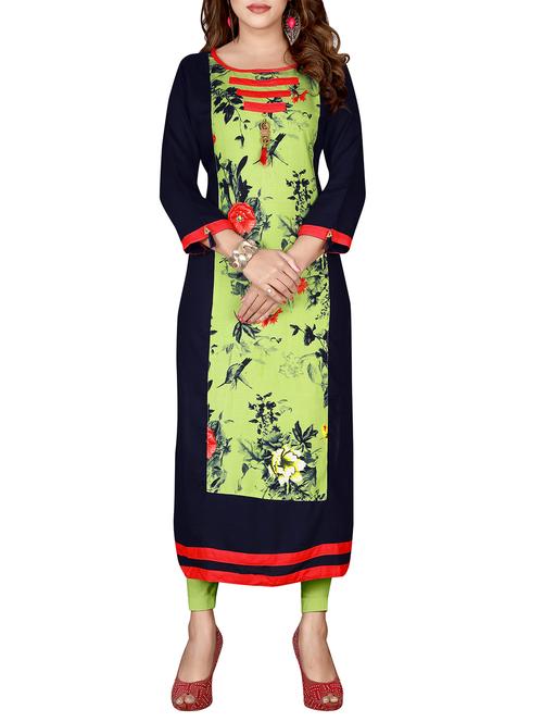 floral contrast straight kurta - 16082014 - Very Small Image - 1