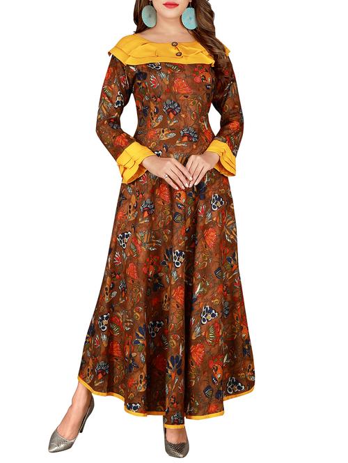 printed contrast a-line kurta - 16082028 - Very Small Image - 1