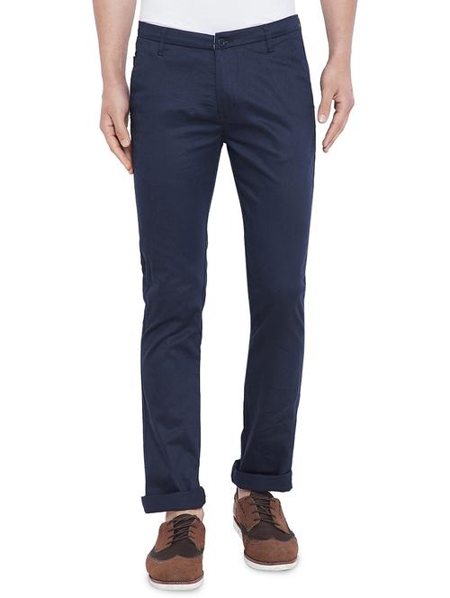 navy blue solid chinos - 16085097 - Very Small Image - 1