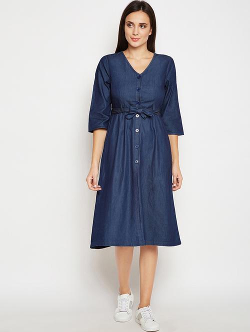 v-neck tie up shirt dress - 16085156 - Very Small Image - 1