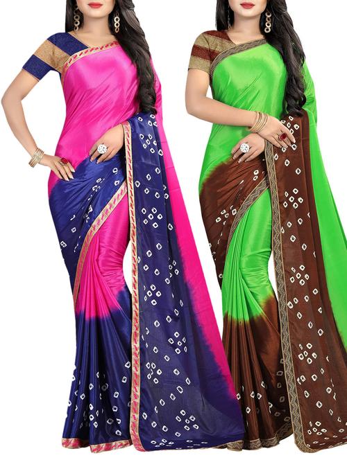 set of 2 multicolor bandhani saree combo with blouse - 16085768 - Very Small Image - 1