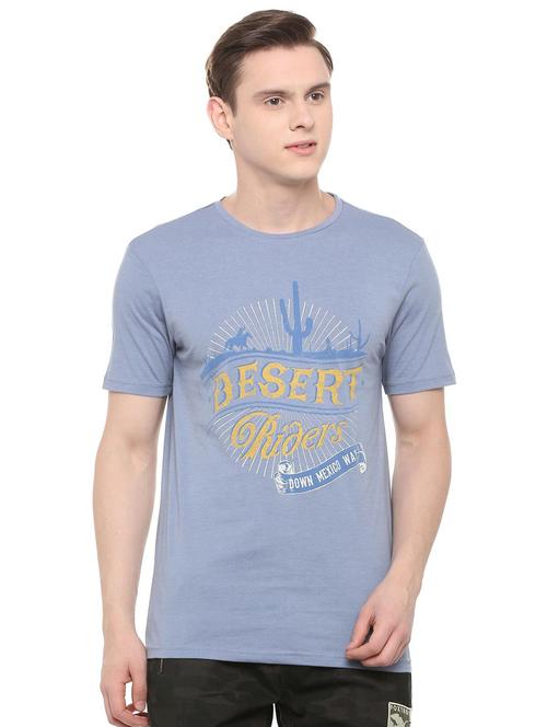 blue typographic chest print t-shirt - 16086132 - Very Small Image - 1