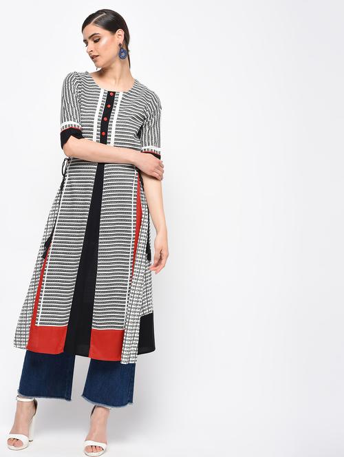 contrast printed a-line kurta - 16087282 - Very Small Image - 1