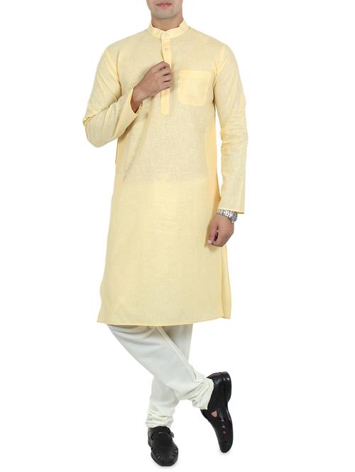 yellow cotton long kurta - 16089203 - Very Small Image - 1