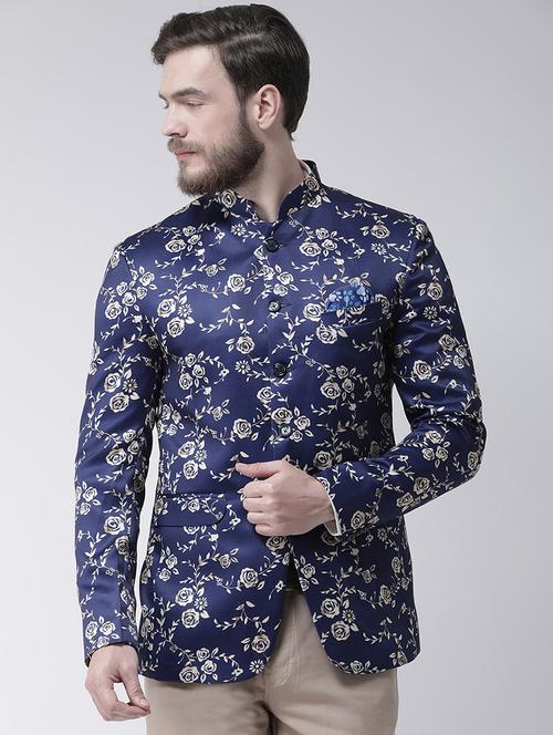 blue polyester bandhgala blazer - 16089781 - Very Small Image - 1