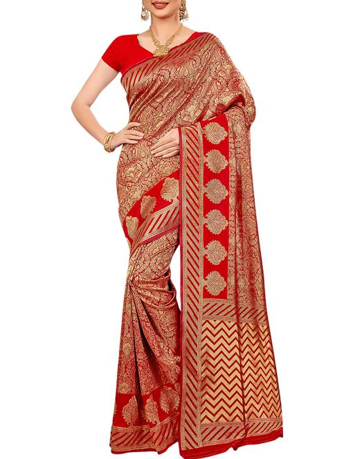 ethnic zari motif banarasi saree with blouse - 16090104 - Very Small Image - 1