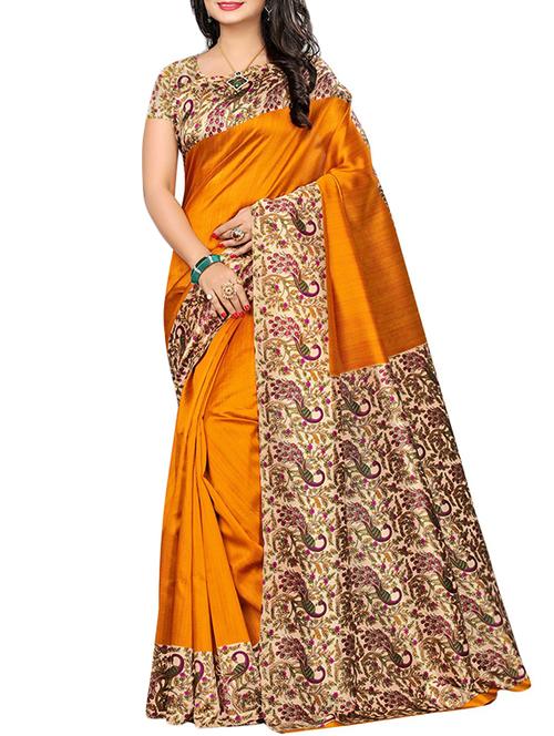 yellow art silk printed saree - 16090253 - Very Small Image - 1