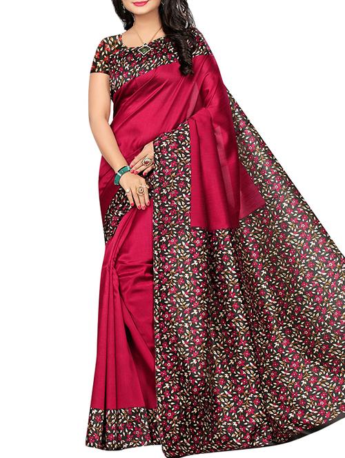 maroon silk printed saree - 16090393 - Very Small Image - 1