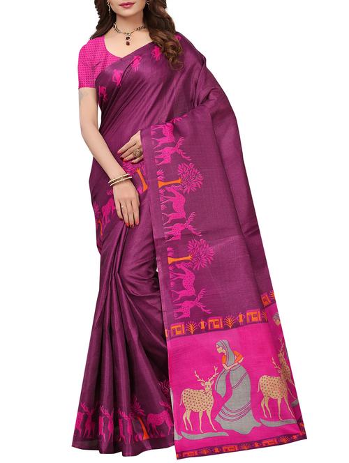 magenta khadi printed saree with blouse - 16090468 - Very Small Image - 1