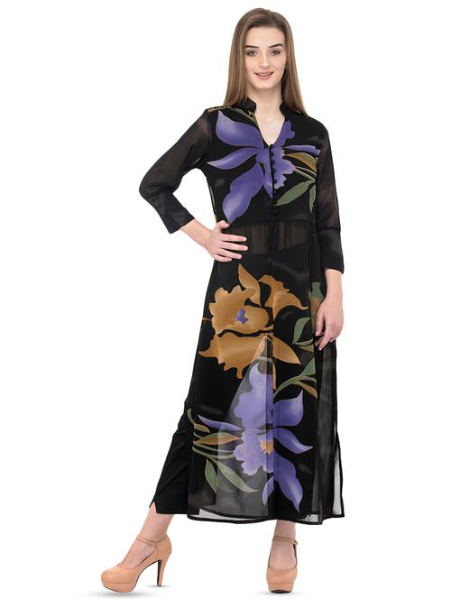 floral high slit straight kurta - 16092202 - Very Small Image - 1