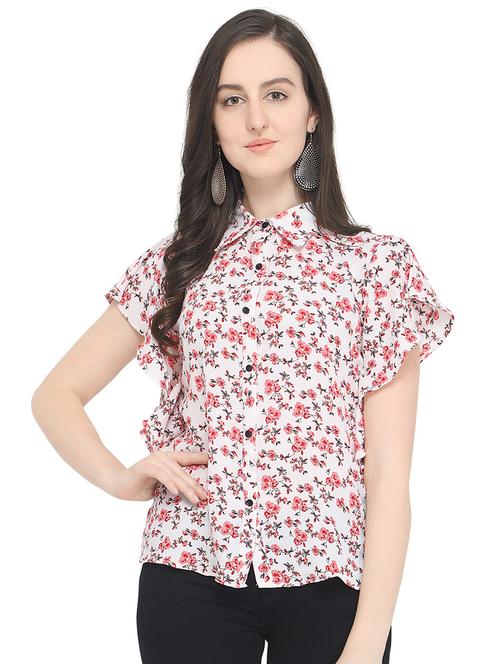 ruffle detail floral button up top - 16092205 - Very Small Image - 1