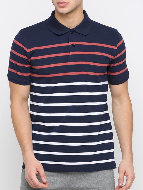 navy blue striped polo t-shirt - 16093056 - Very Small Image - 1