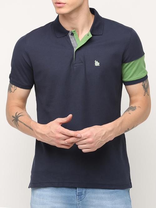 navy blue color block polo t-shirt - 16093063 - Very Small Image - 1