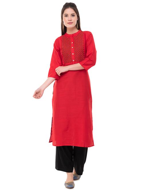 embroidered yoke straight kurta - 16094424 - Very Small Image - 1