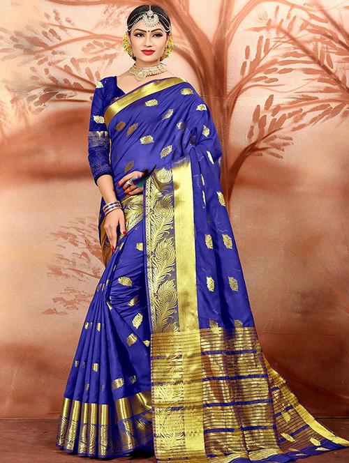 ethnic zari motifs kanjivaram saree with blouse - 16095265 - Very Small Image - 1