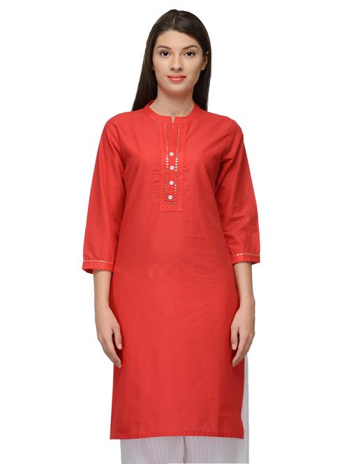 red mirror work straight kurta - 16095412 - Very Small Image - 1