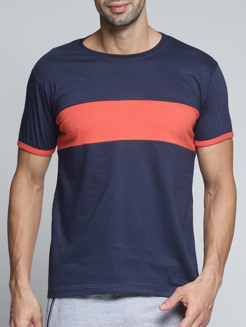 navy blue color block t-shirt - 16096082 - Very Small Image - 1