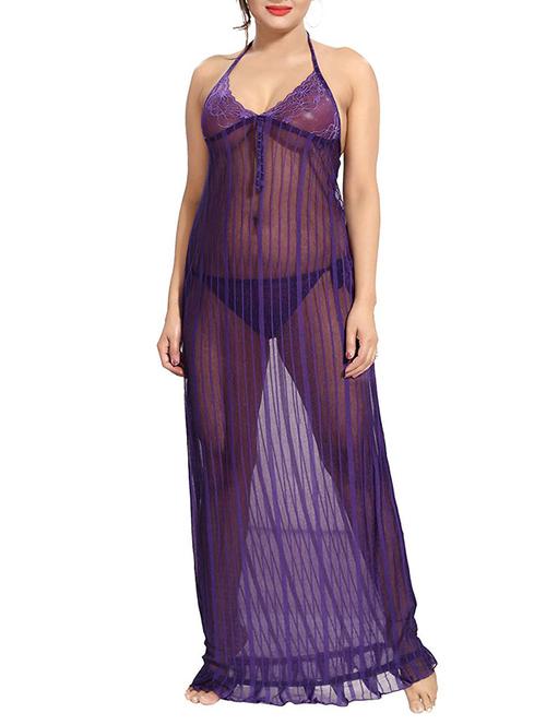 halter neck lace detail nighty with panty - 16098340 - Very Small Image - 1