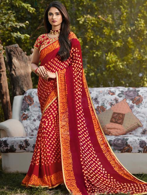 lace border bandhani saree with blouse - 16098834 - Very Small Image - 1