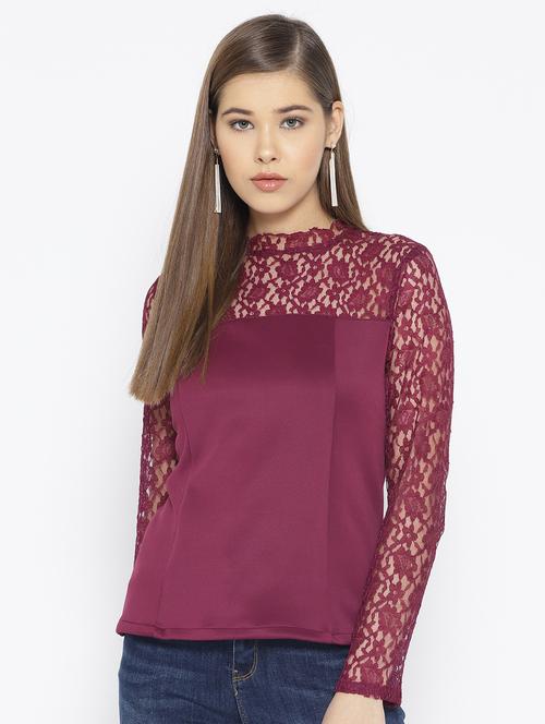 floral lace mock neck top - 16098889 - Very Small Image - 1