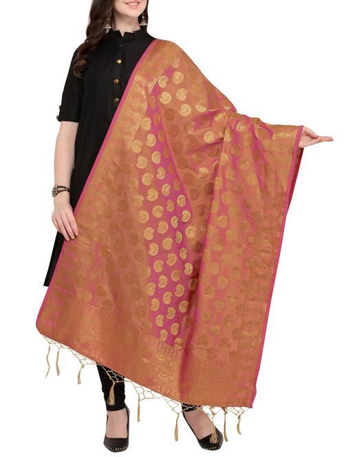 peach paisley zari motif banarasi dupatta - 16098952 - Very Small Image - 1