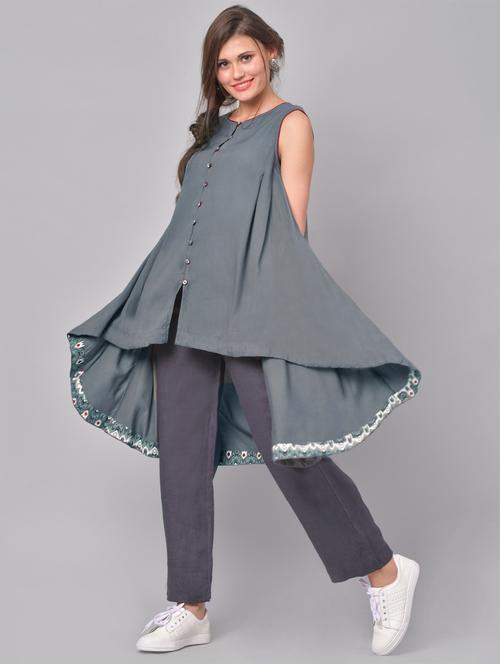 solid high low kurta - 16099139 - Very Small Image - 1