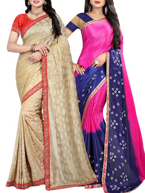 combos plain saree with blouse - 16099502 - Very Small Image - 1