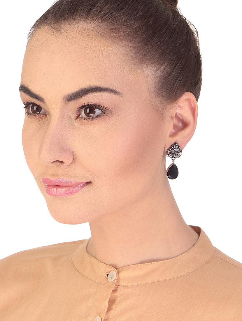 blue metal drop earring - 16100770 - Standard Image - 2