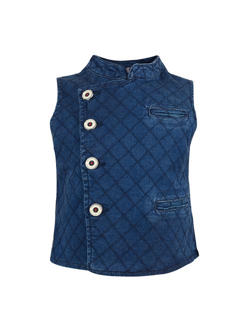 dark blue cotton nehru jacket - 16101144 - Very Small Image - 1