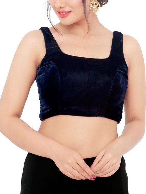 blue solid stitched blouse - 16105305 - Very Small Image - 1