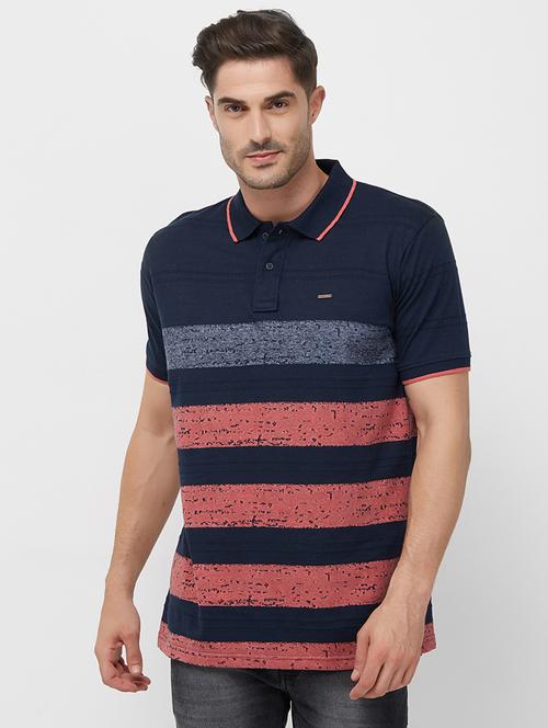 navy blue striped polo t-shirt - 16105551 - Very Small Image - 1