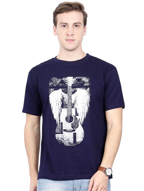 navy blue chest print t-shirt - 16106119 - Very Small Image - 1