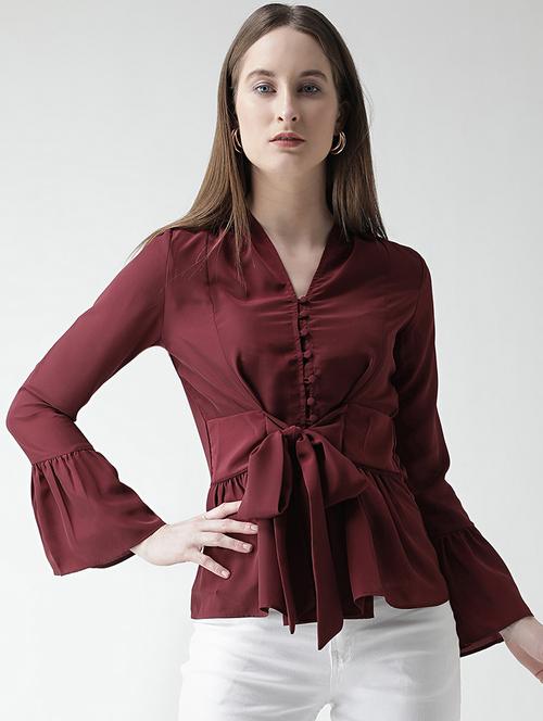 tie front button detail top - 16106223 - Very Small Image - 1
