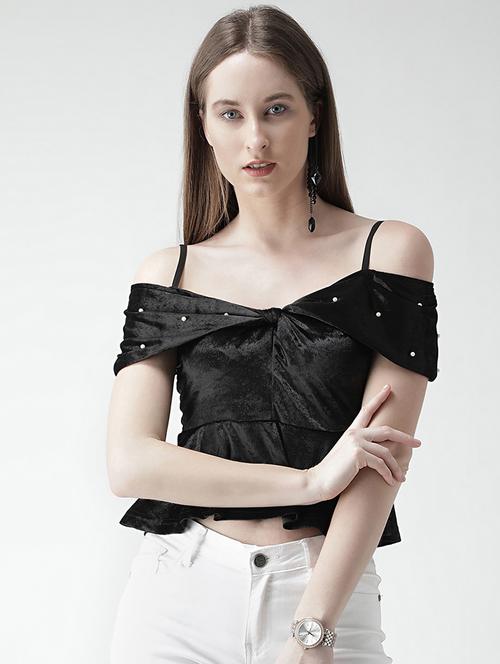 pearl embellished cold shoulder top - 16106225 - Very Small Image - 1