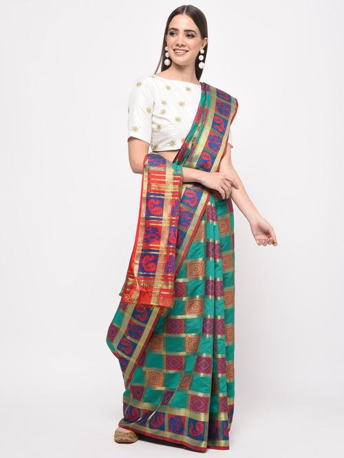 checkered patola saree with blouse - 16106279 - Very Small Image - 1